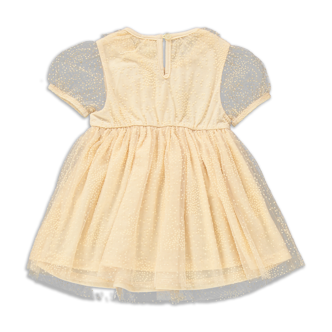 Puff sleeve flock spot tulle dress champagne-STONE-6-12 MTHS