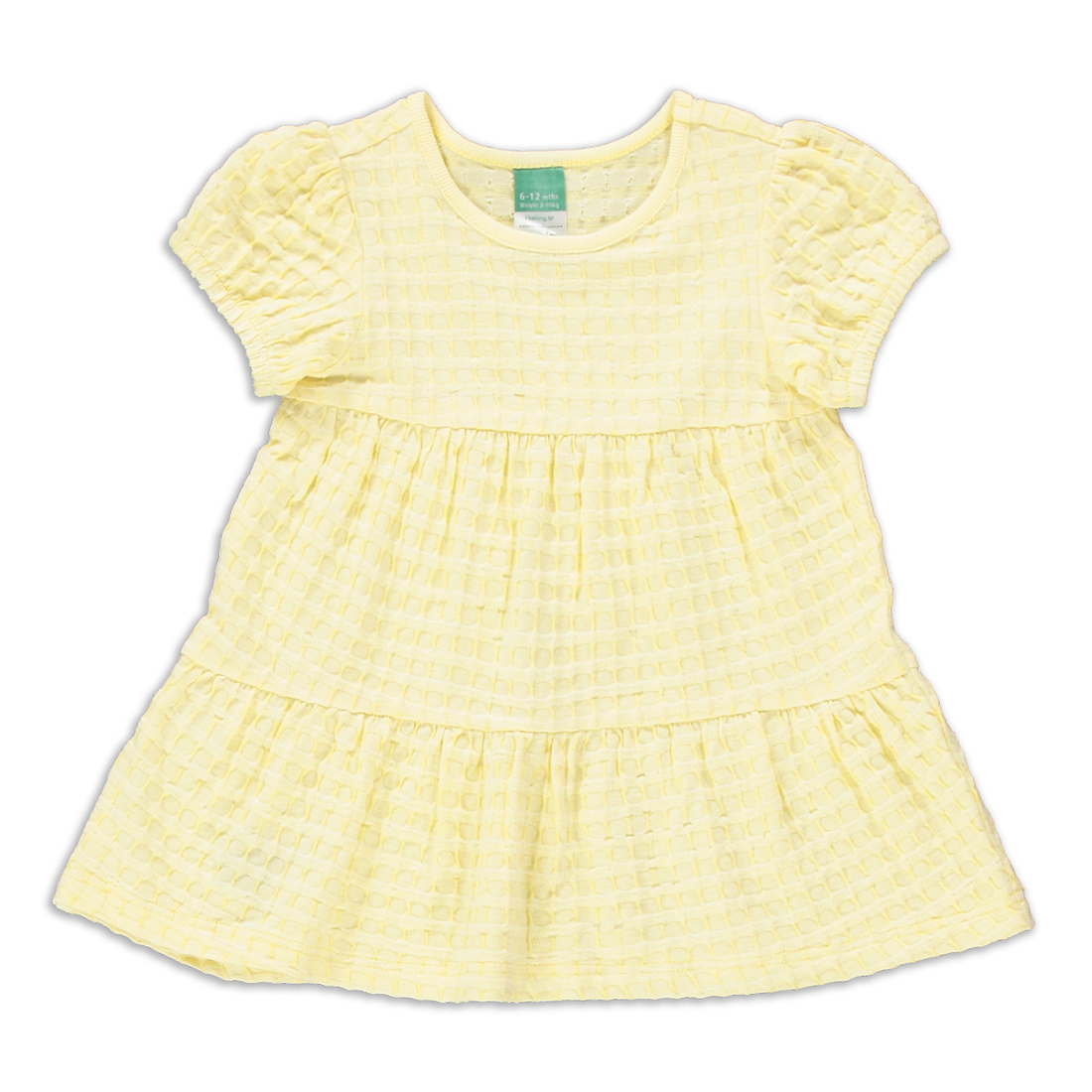 PUFF SLEEVE TIERED SEERSUCKER DRESS PALE BANANA-YELLOW-6-12 MTHS