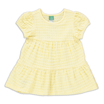 PUFF SLEEVE TIERED SEERSUCKER DRESS PALE BANANA-YELLOW-6-12 MTHS