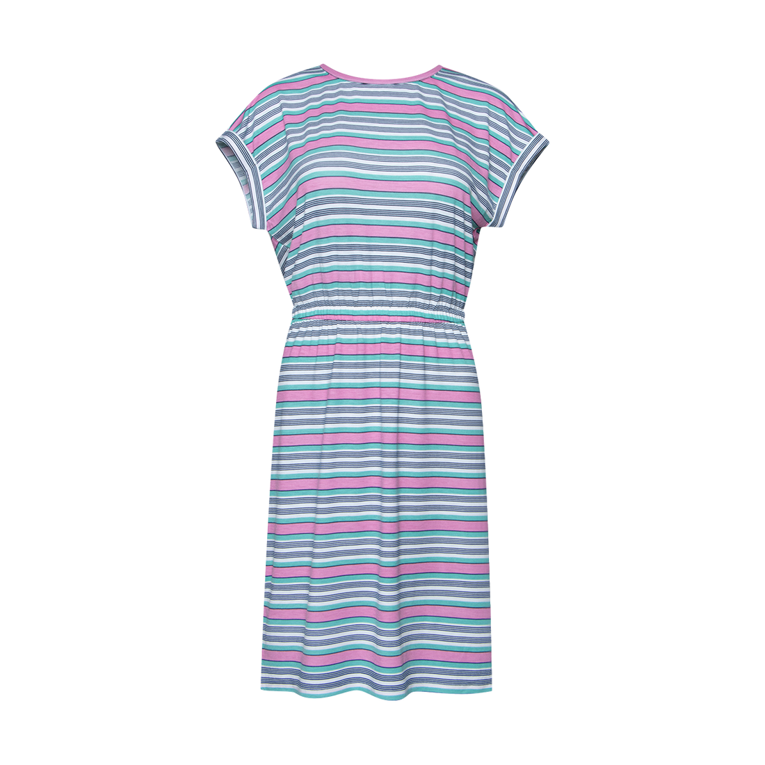 STRIPE PINK AND POOL GREEN T SHIRT KNIT BASIC DRES-AQUA-M