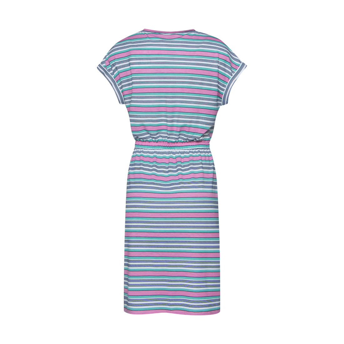 STRIPE PINK AND POOL GREEN T SHIRT KNIT BASIC DRES-AQUA-M