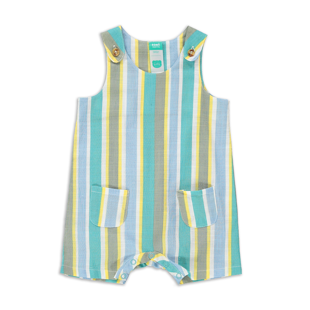 STRIPE POCKET MULTI ROMPER BOY-TEAL-3-6 MTHS