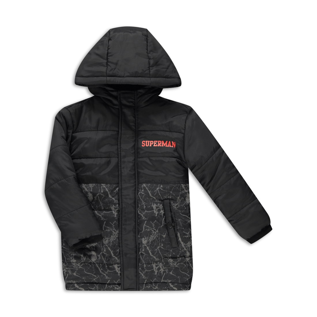 Superman puffer parka jacket black-BLACK-4-5 YRS