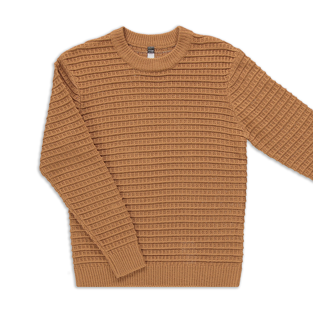 Crew neck waffle knit jersey brown-MOCHA-9-10 YRS