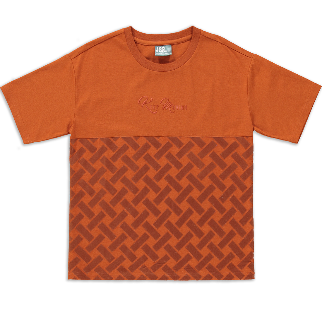 Crew neck flock texture fashion t-shirt brown-BROWN-9-10 YRS