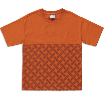 Crew neck flock texture fashion t-shirt brown-BROWN-9-10 YRS