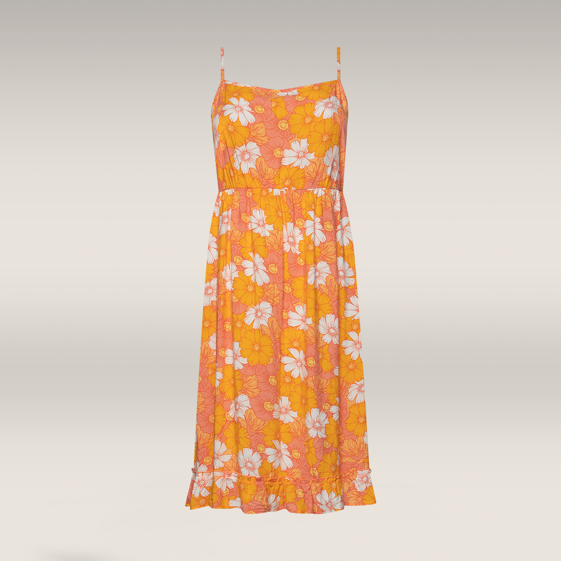 ORANGE AND WHITE FLORAL TIE BACK STRAPPY DRESS-TANGERINE-36