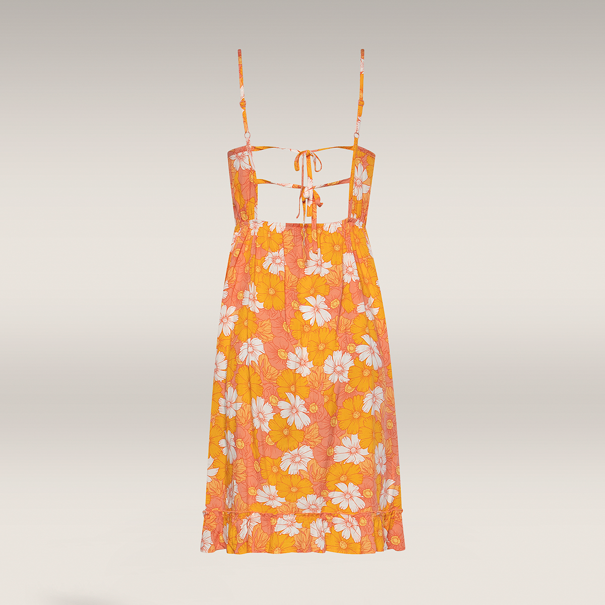 ORANGE AND WHITE FLORAL TIE BACK STRAPPY DRESS-TANGERINE-36 (2)