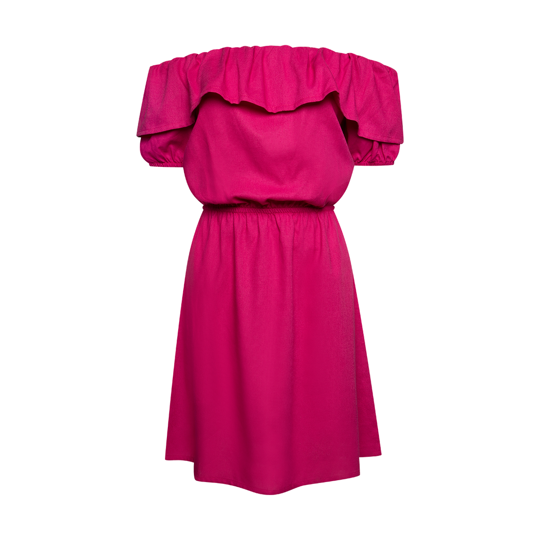 CERISE OFF SHOULDER LINEN WOVEN TEXTURED DRESS VER-CERISE-38