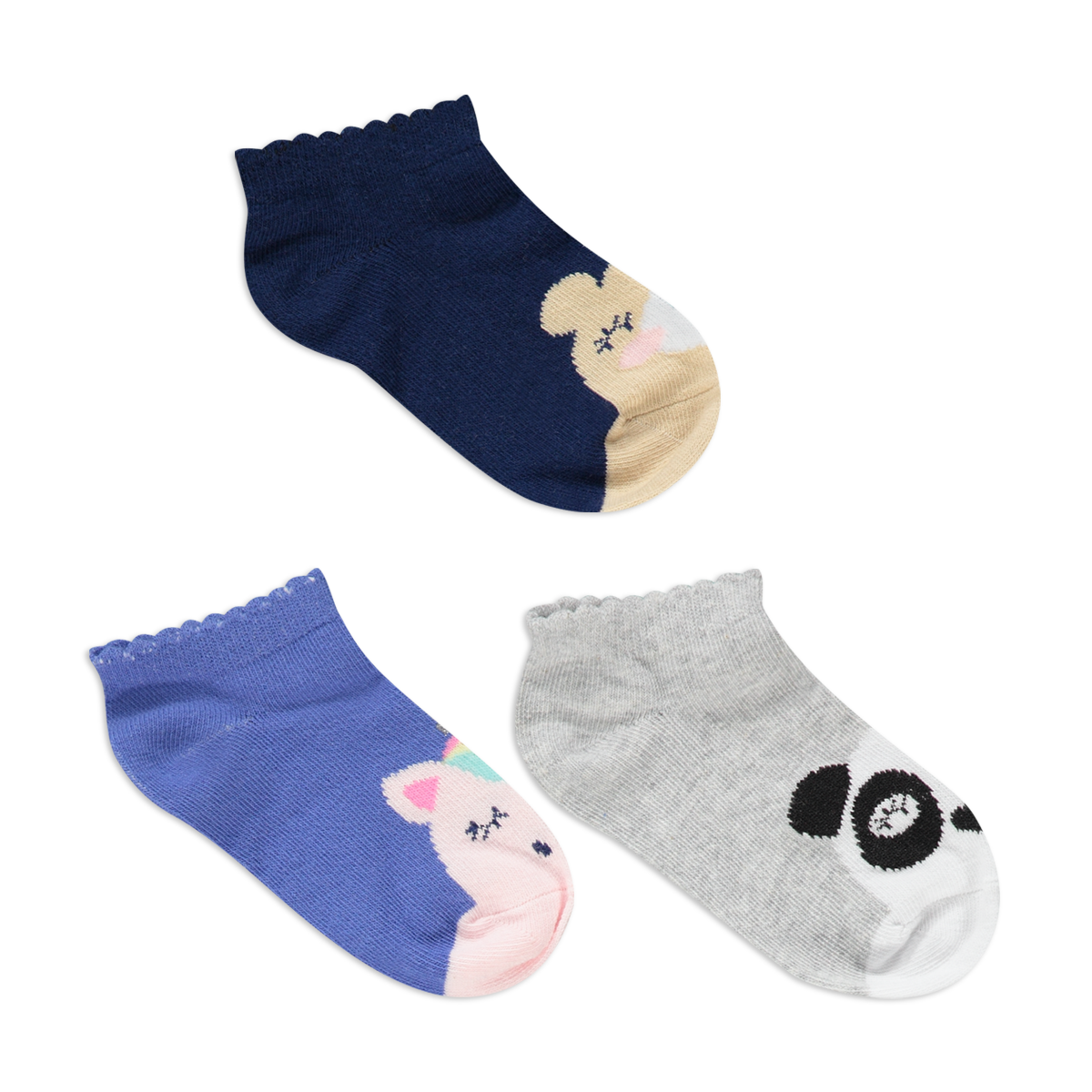 PG 3PK LOWLEG ANIMALS SOCKS-GREY MELANGE-9-12