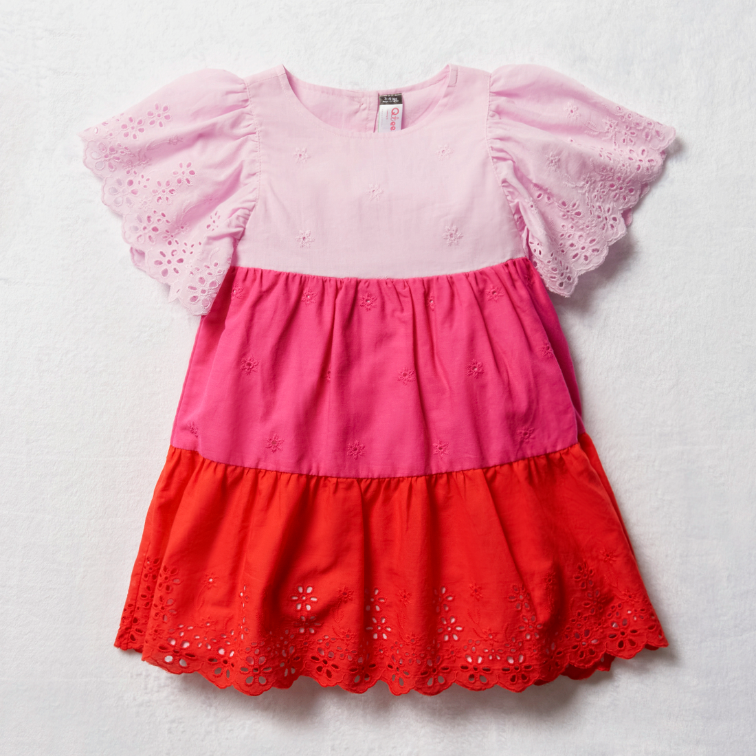 Colourblock Tiered Dress Pink Multi-MULTI-2-3 YRS