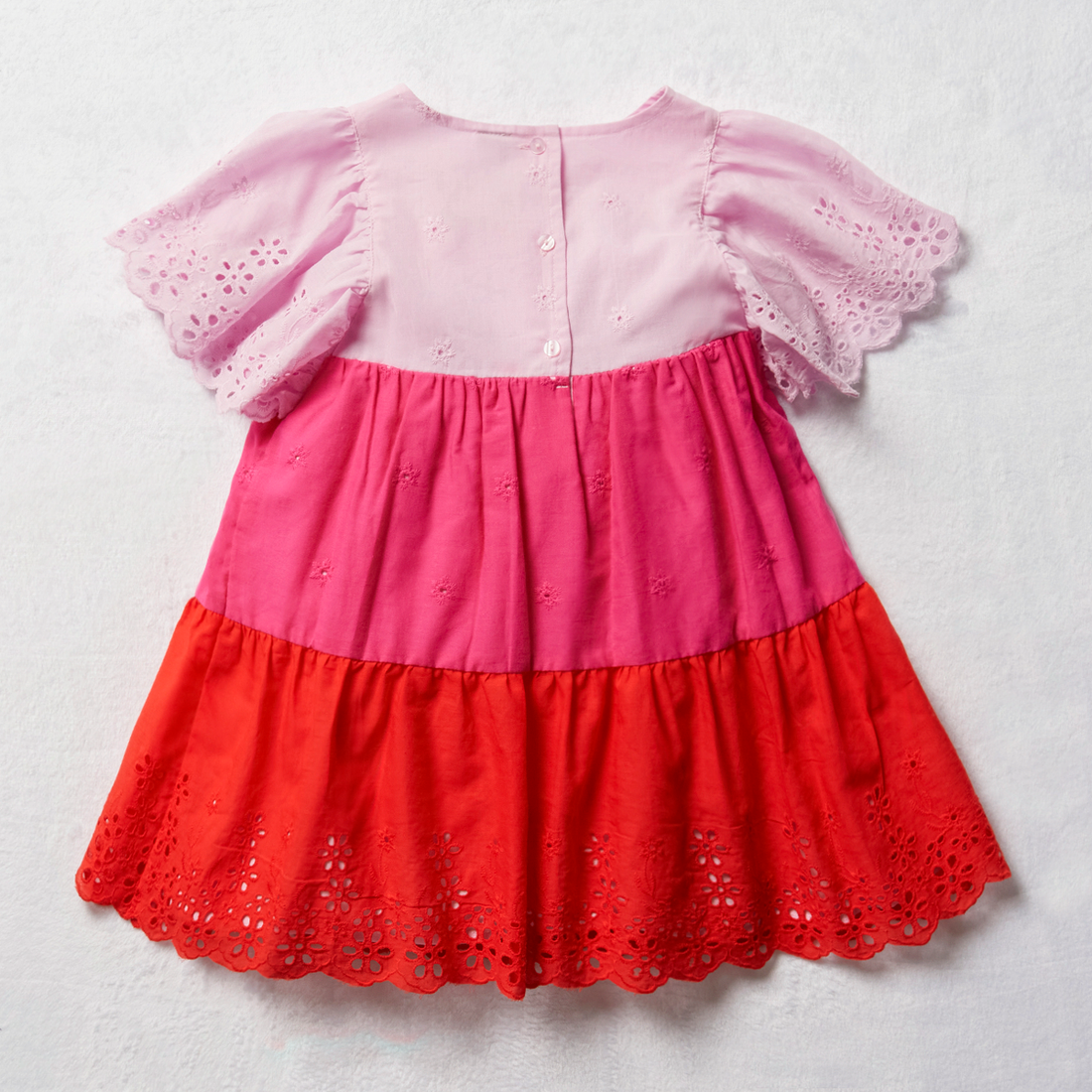 Colourblock Tiered Dress Pink Multi-MULTI-2-3 YRS