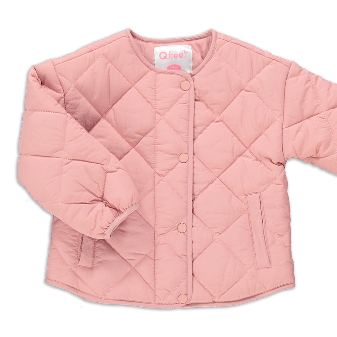 COLLARLESS  QUILTED JACKET  DUSTY PINK-DUSTY PINK-3-4 YRS