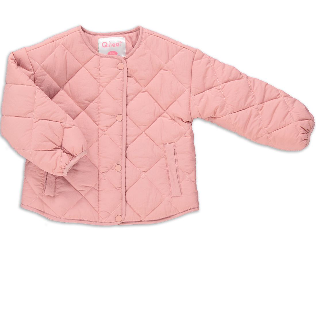 COLLARLESS  QUILTED JACKET  DUSTY PINK-DUSTY PINK-3-4 YRS