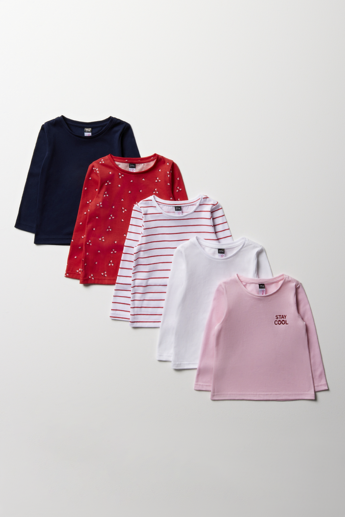 5 pack longsleeve t-shirt red navy and pink-MULTI-2-3 YRS