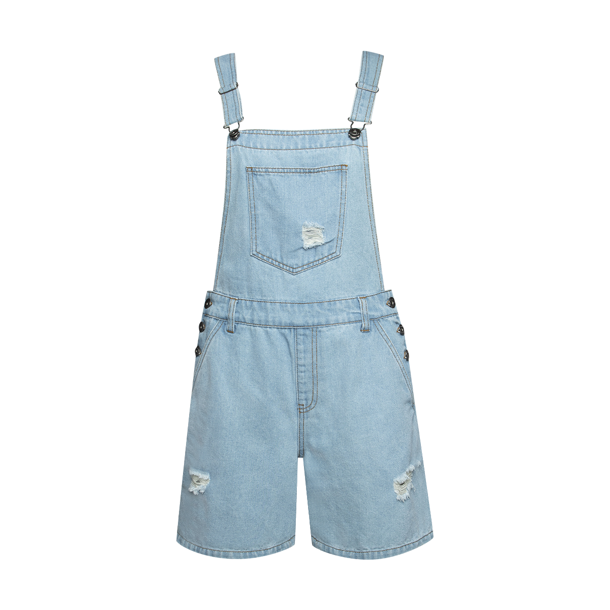 Ripped denim dungaree shorts light wash-LIGHT BLUE-36