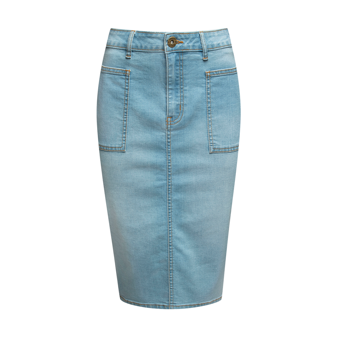 Styled denim pencil skirt light wash-LIGHT BLUE-38