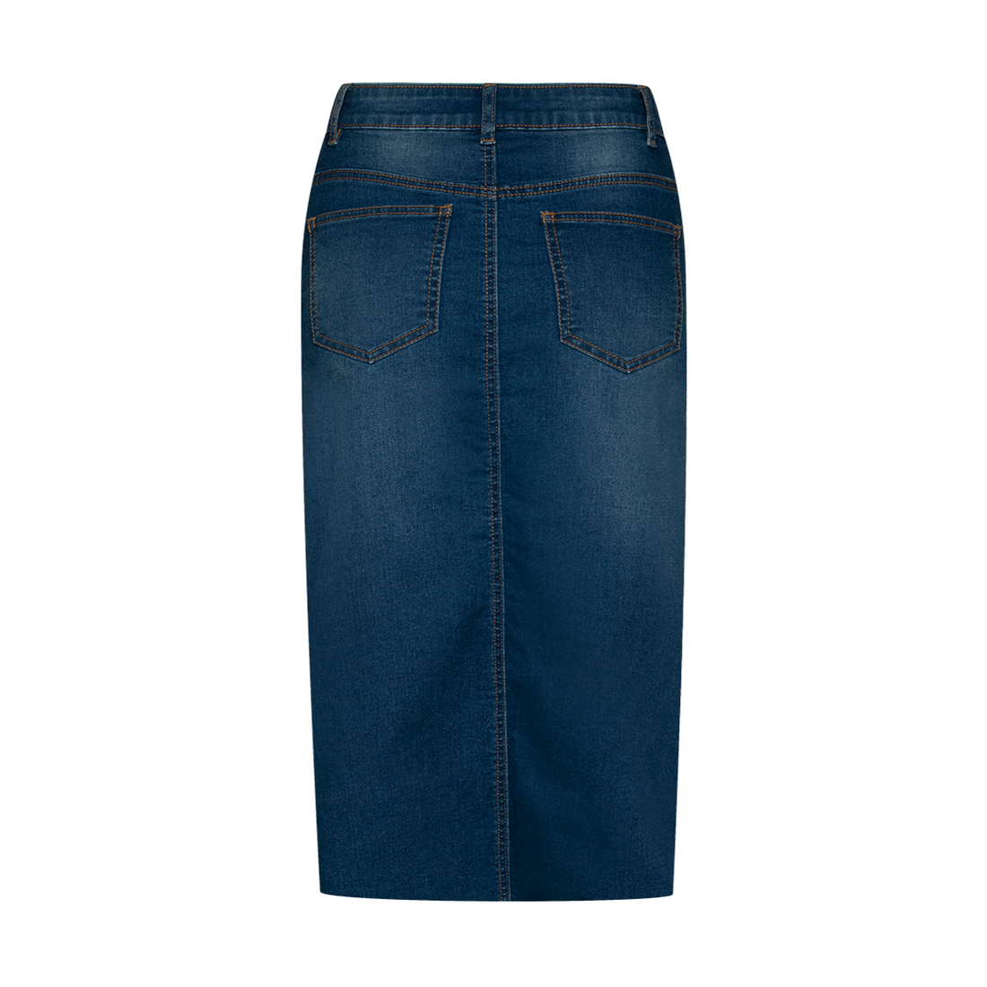 Styled seam denim pencil skirt dark wash-MID BLUE-40