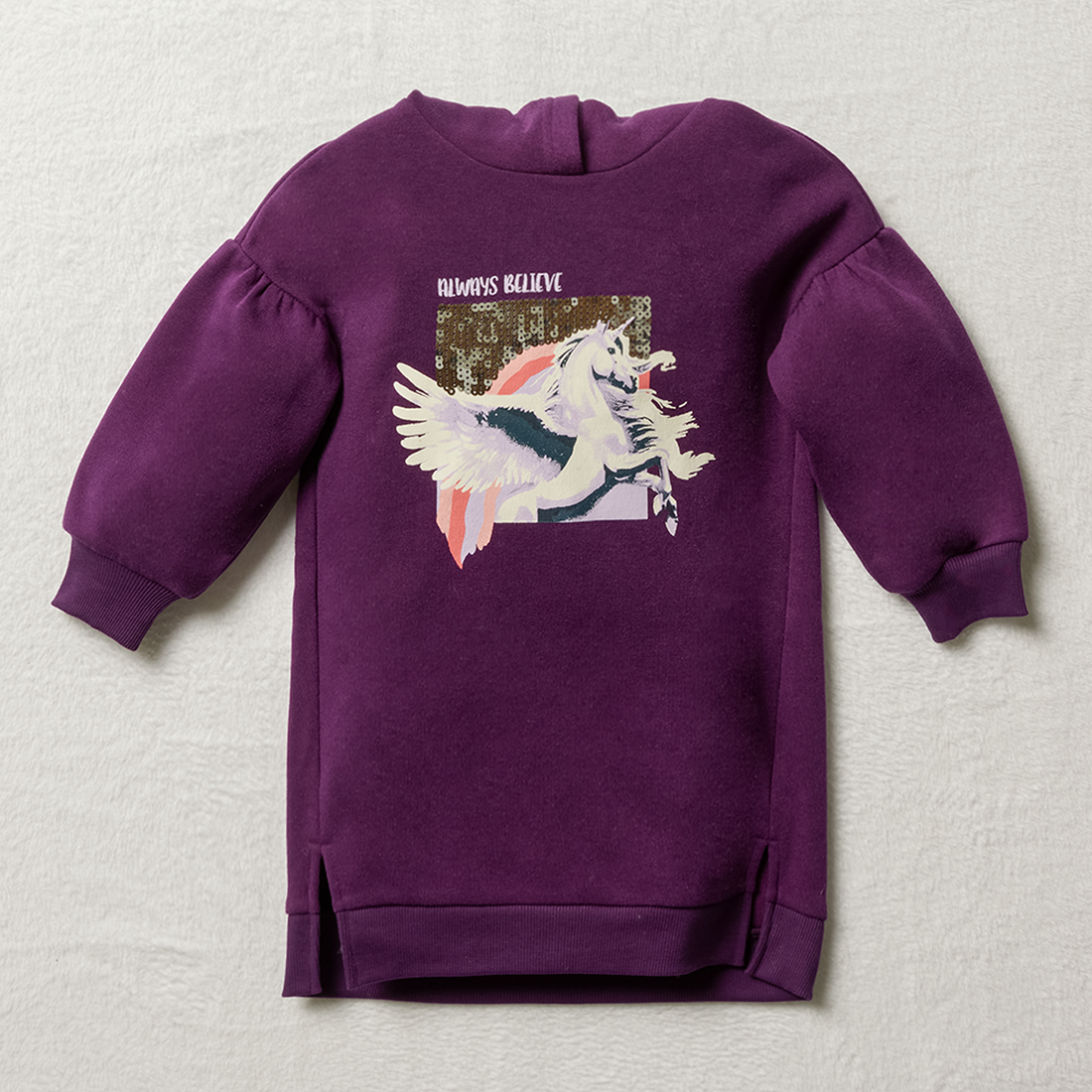 Unicorn Hooded Sweat Dress Purple-GRAPE-2-3 YRS