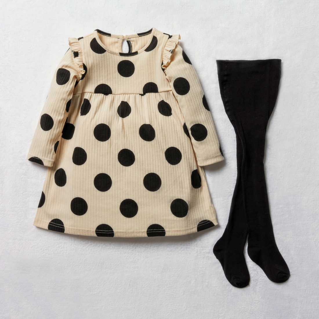 Spot Babydoll Dress with Stockings Milk and Charco-MILK-2-3 YRS