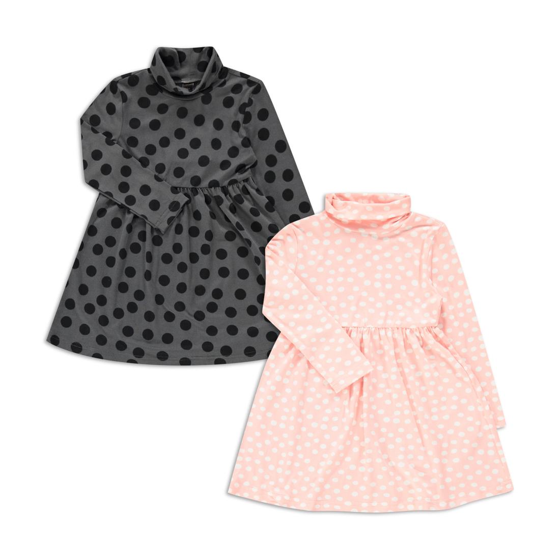 2 pack spot turtleneck dress black and dusty pink-DUSTY PINK-2-3 YRS