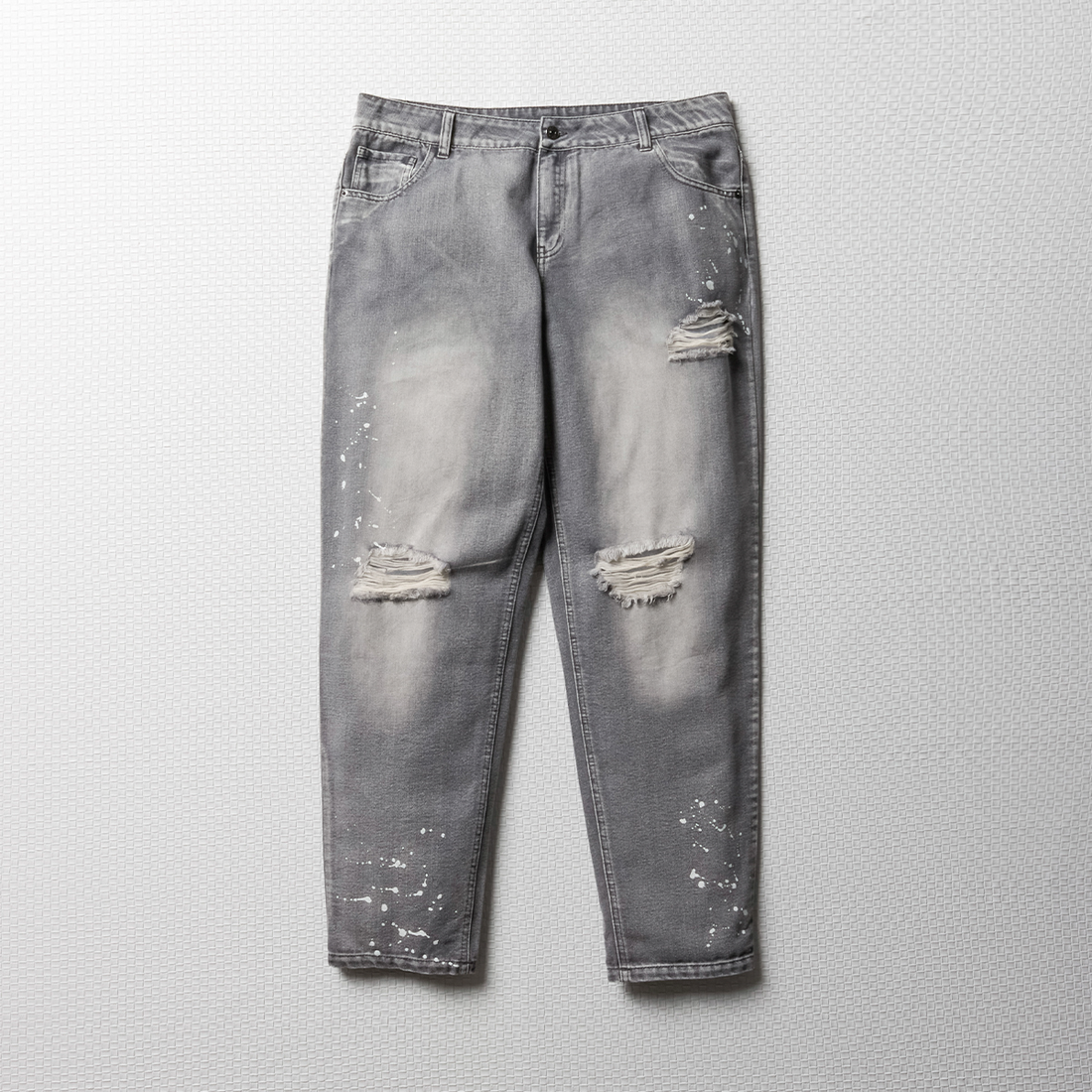 SLIM RIPPED AND PAINT SPLATTER STYLED DENIM TROU-GREY-7-8 YRS