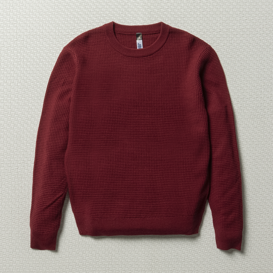 WAFFLE CREW NECK JERSEY BURGUNDY-BURGUNDY-9-10 YRS