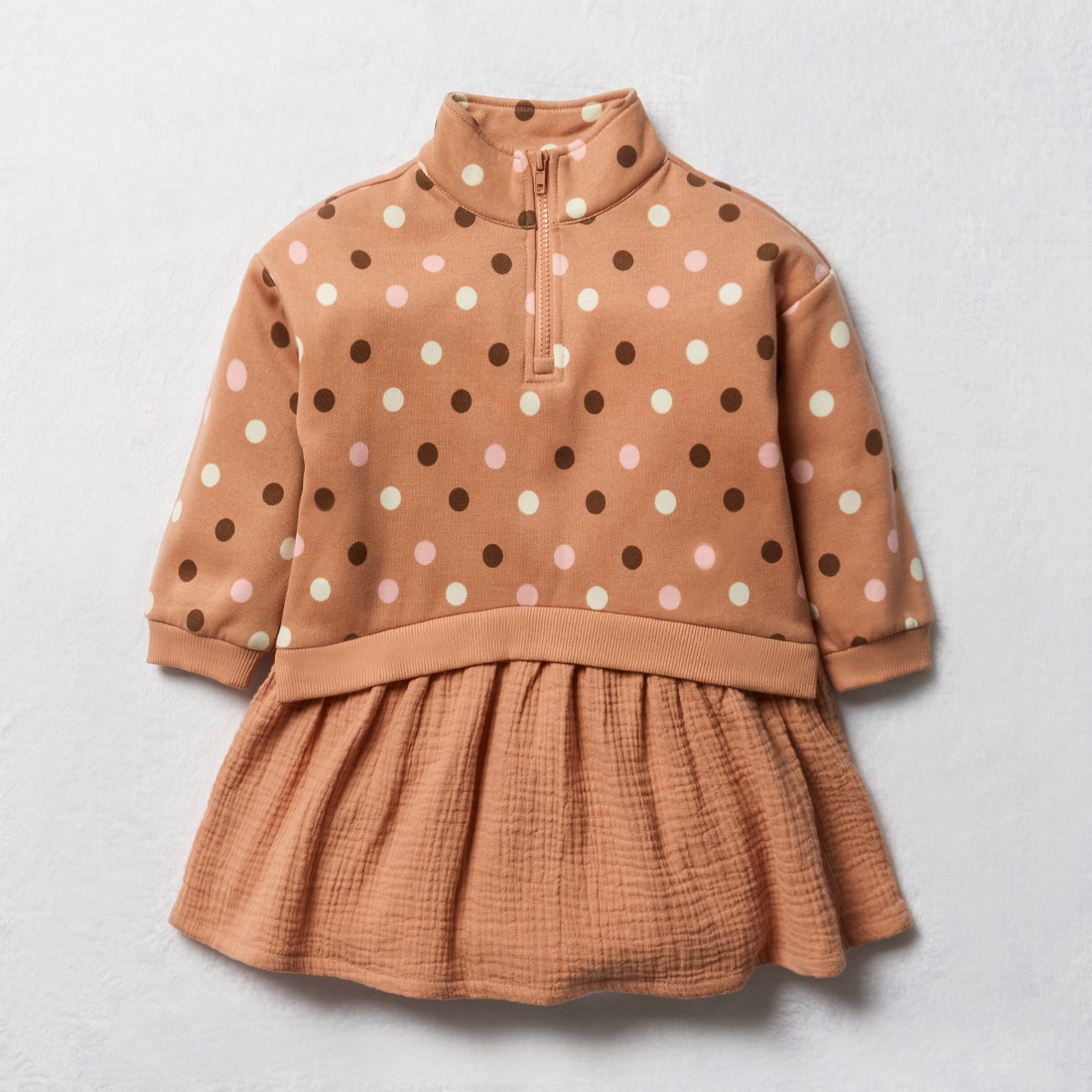 Combo Sweat Dress-MOCHA-2-3 YRS