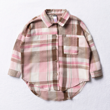 Oversized fannel Shirt mocha-MOCHA-2-3 YRS