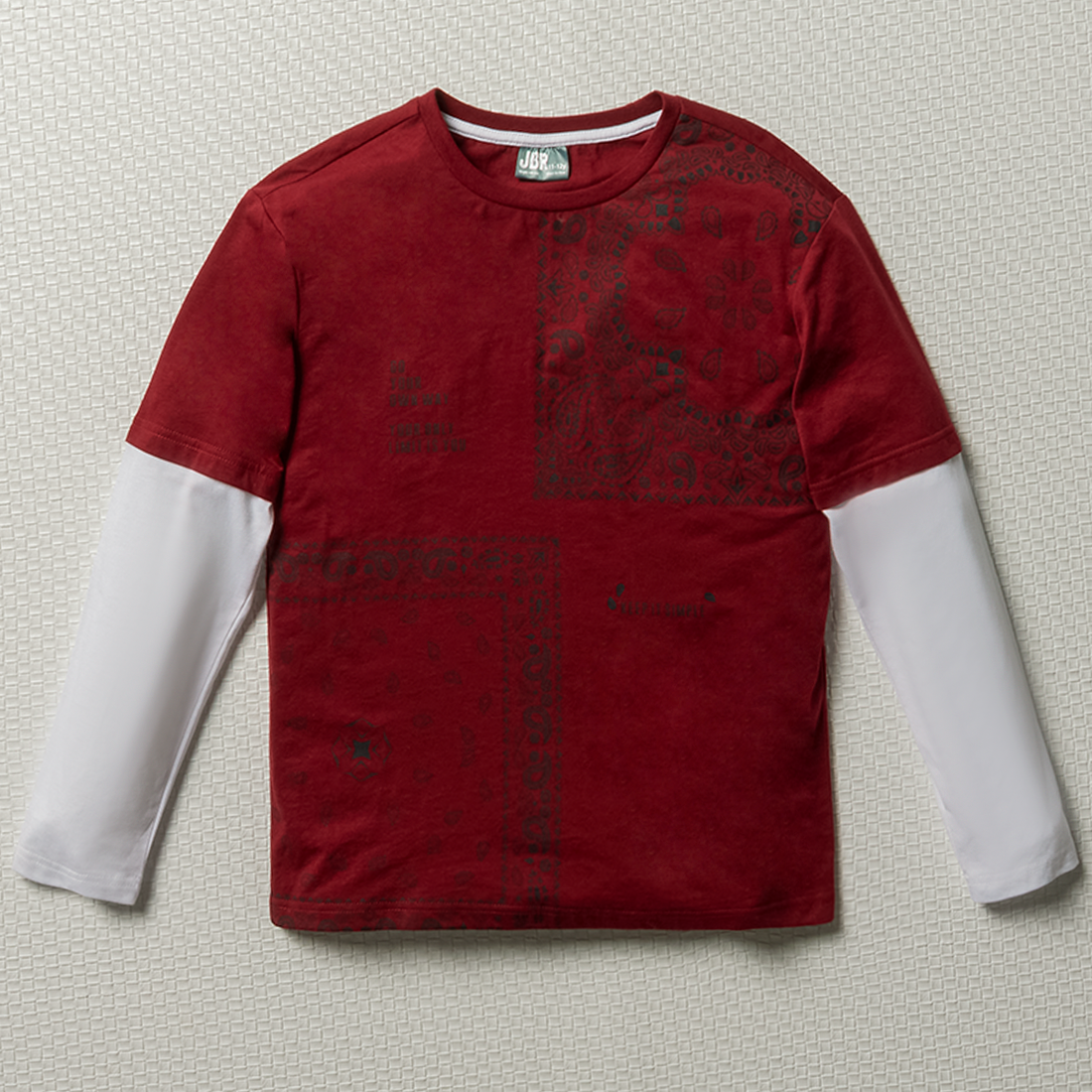 LONG SLEEVE TWOFER T-SHIRT RUST-ASSORTED-9-10 YRS