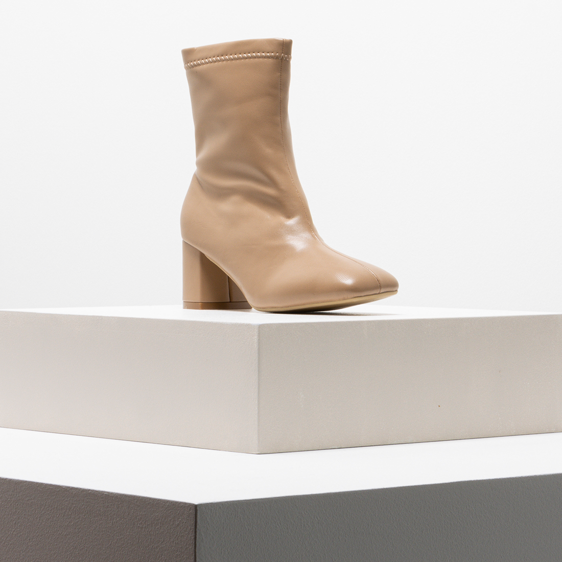 Block heel boot almond-BEIGE-5