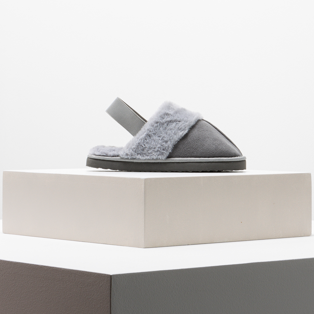 Elasticated closed toe slipper grey-GREY-7