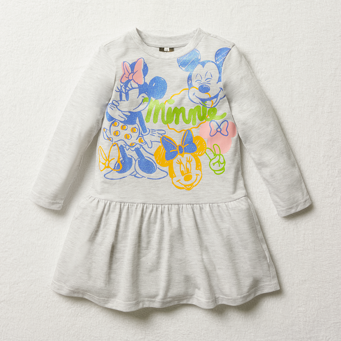 Mickey and Minnie mouse long sleeve drop waist dre-GREY MELANGE-2-3 YRS