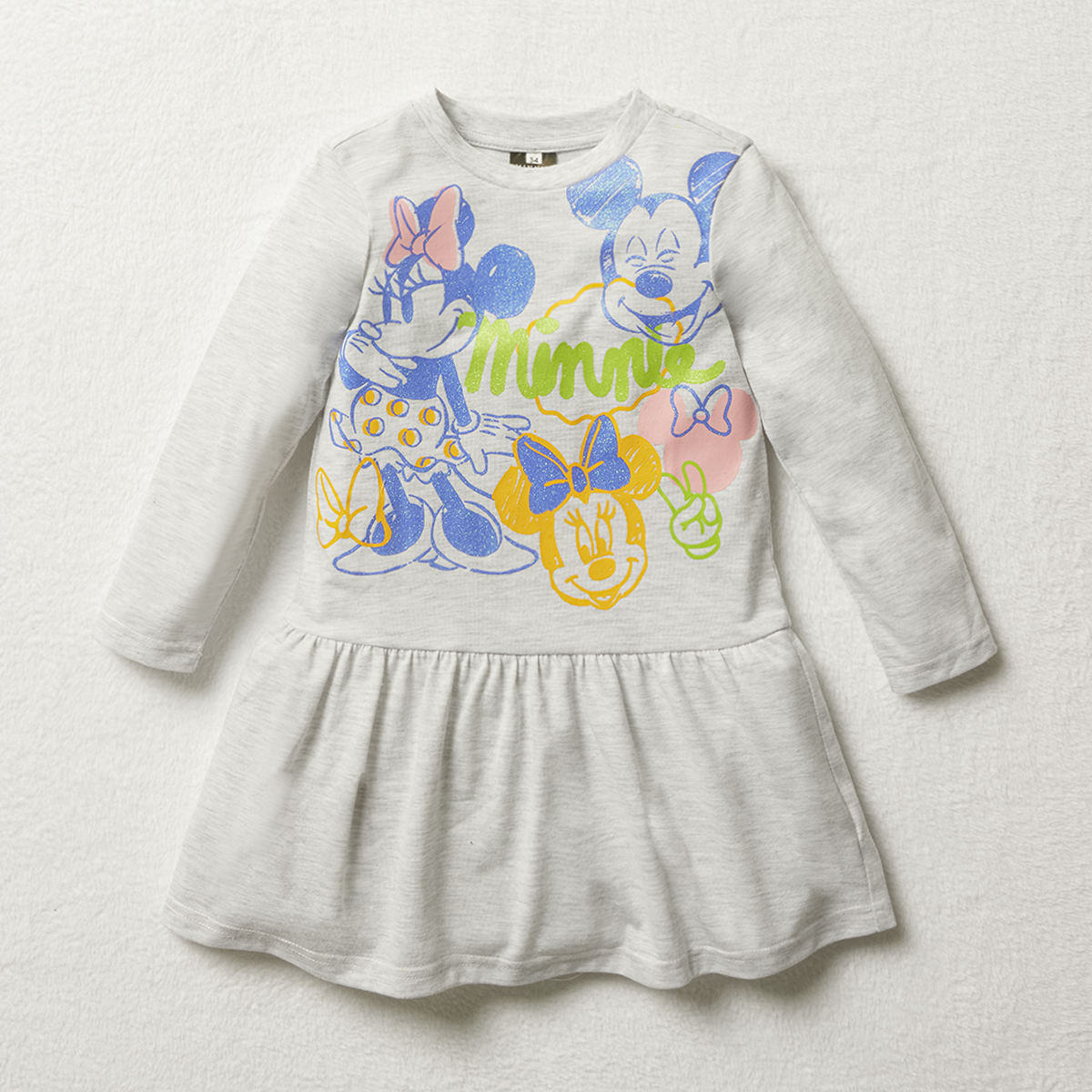 Mickey and Minnie mouse long sleeve drop waist dre-GREY MELANGE-2-3 YRS