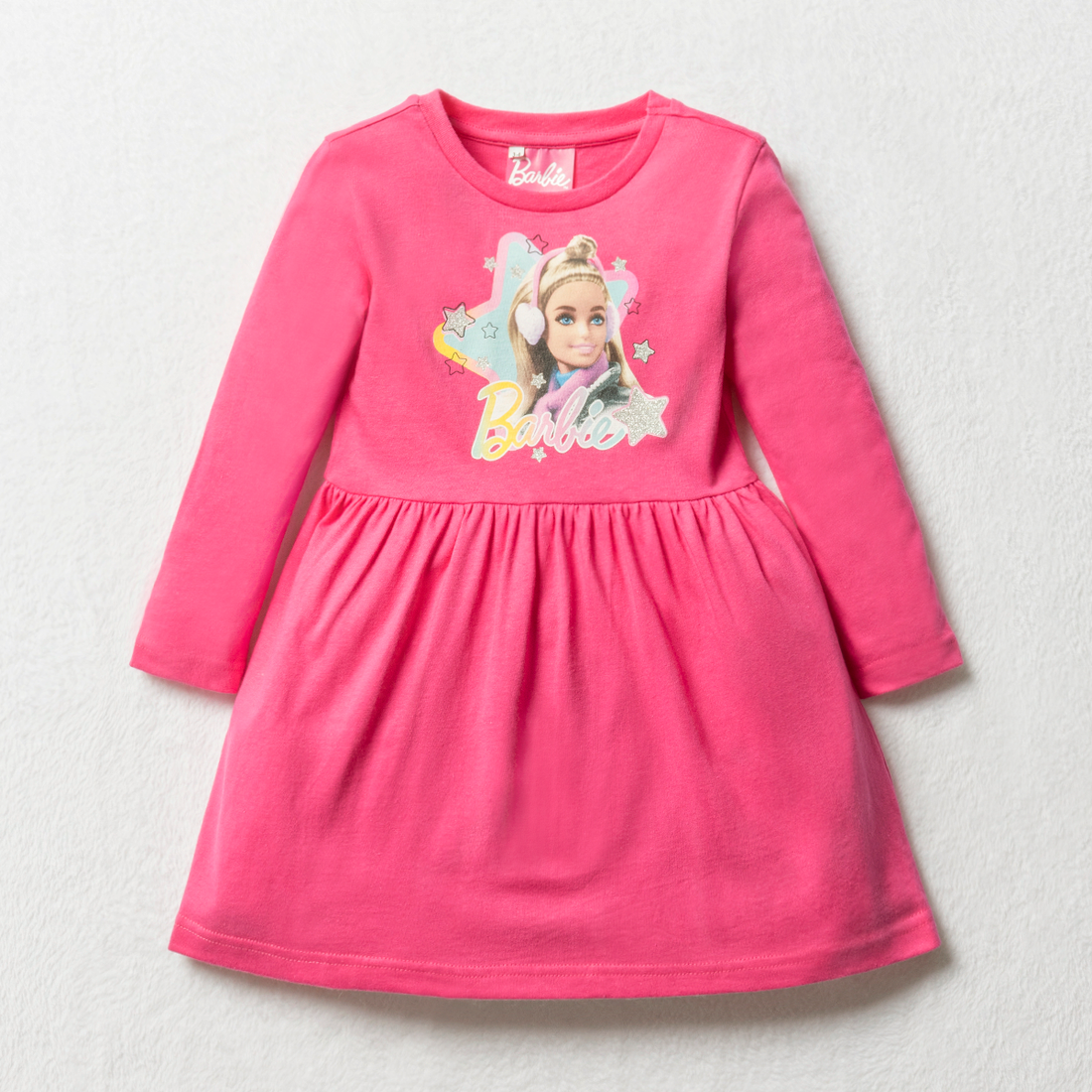 Barbie long sleeve babydoll dress pink-MID PINK-2-3 YRS