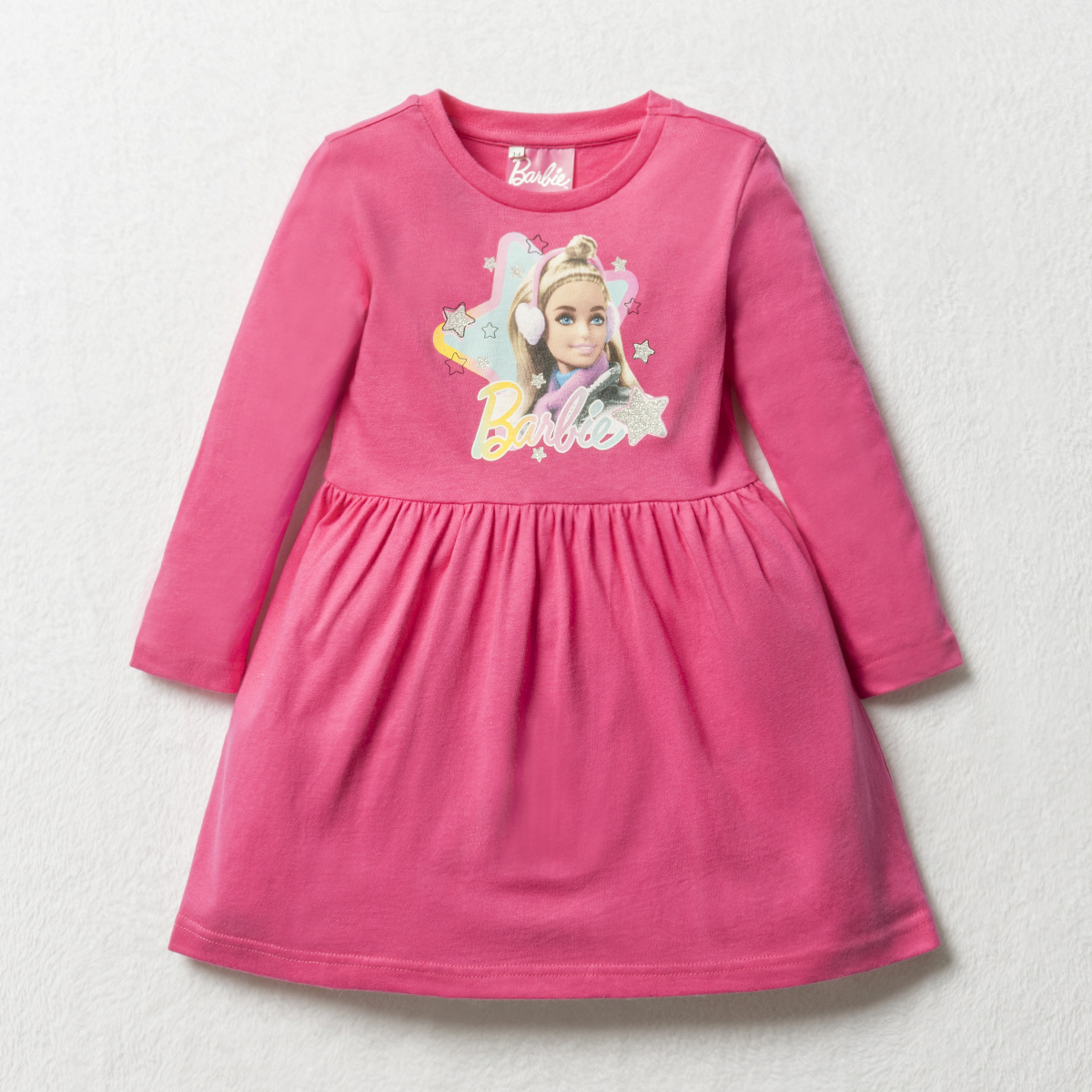 Barbie long sleeve babydoll dress pink-MID PINK-2-3 YRS