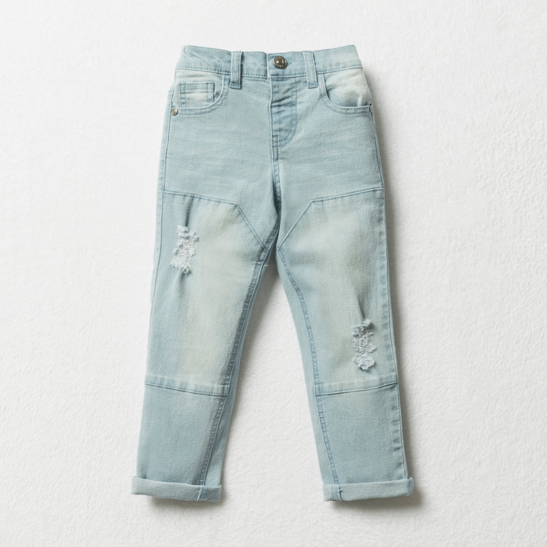 Trousers styled denim relaxed tapered cutlines lig-LIGHT BLUE-2-3 YRS