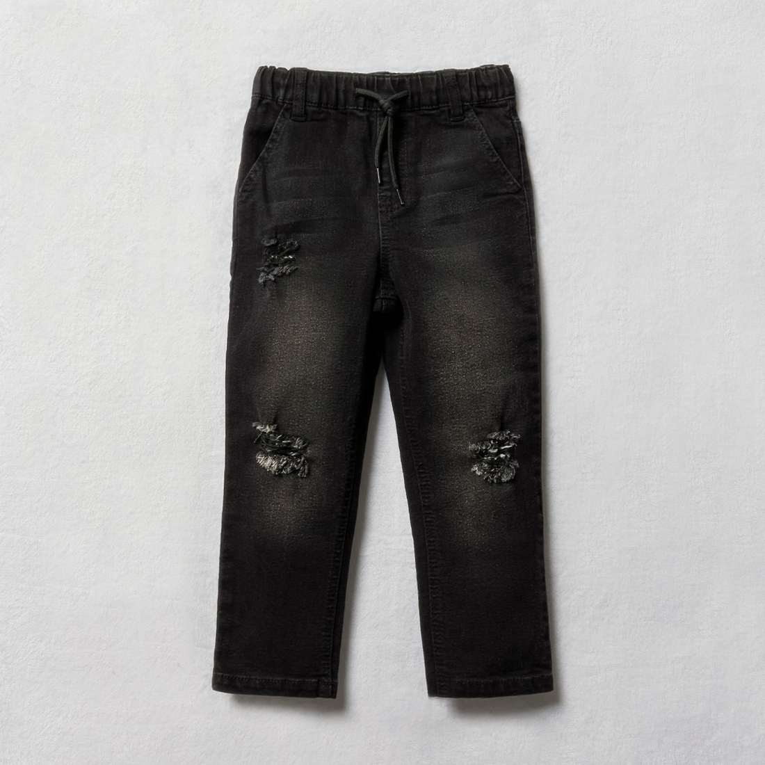 Trousers styled denim baggy cuffless jogger abrasi-BLACK-2-3 YRS