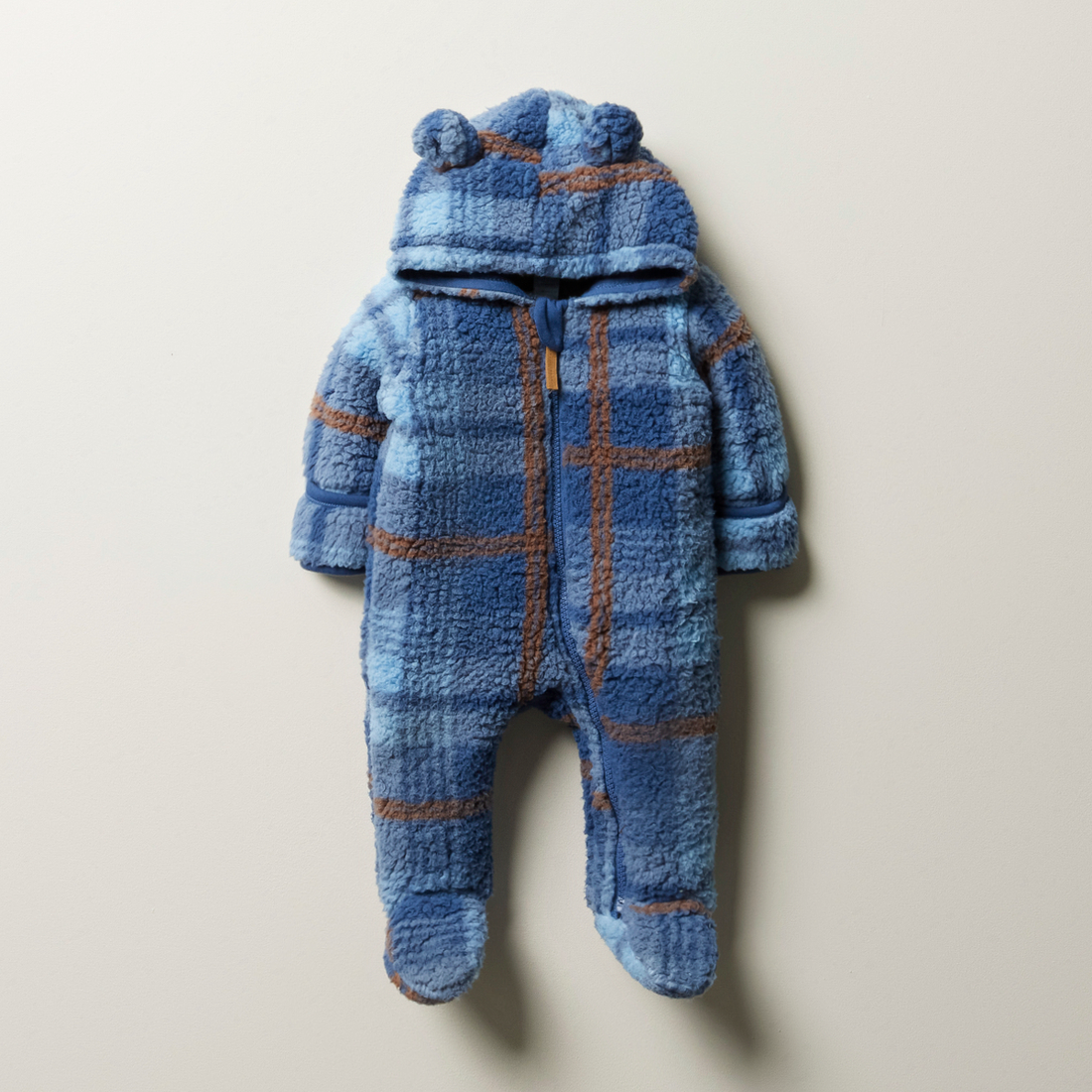 Check printed sherpa babygrow blue-MID BLUE-0-3 MTHS