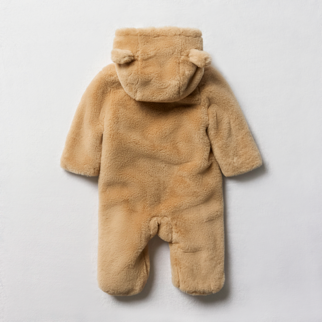 Faux fur double zip babygrow Irish cream-STONE-0-3 MTHS