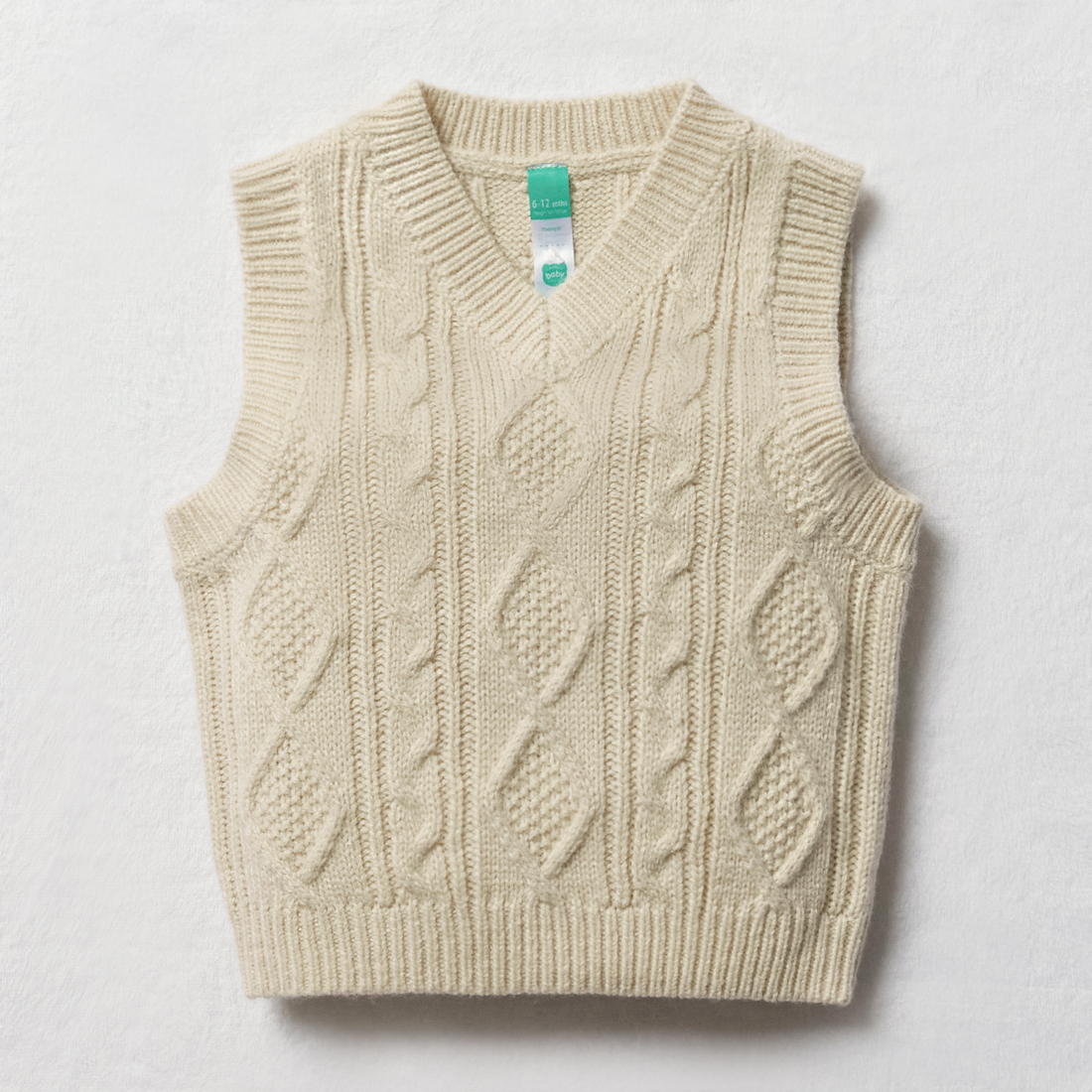 SLEEVELESS CHUNKY KNITWEAR WINTER WHITE-BEIGE-3-6 MTHS