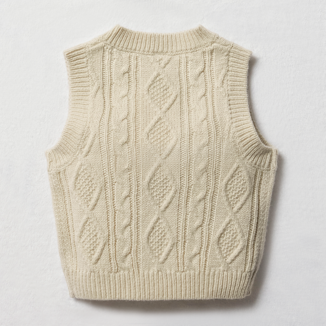 SLEEVELESS CHUNKY KNITWEAR WINTER WHITE-BEIGE-3-6 MTHS