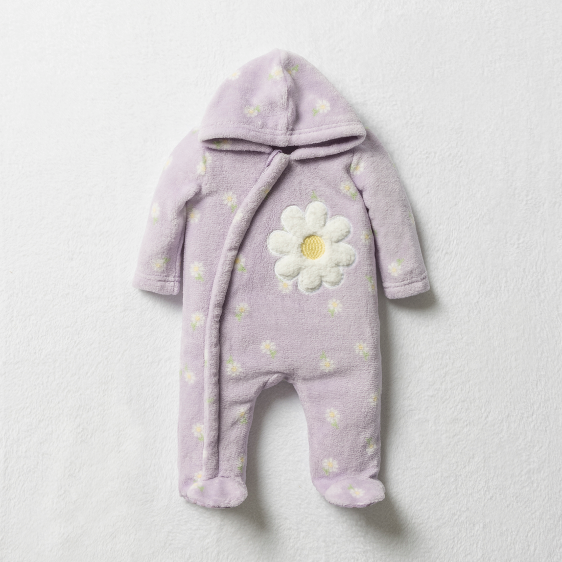 Coral fleece babygrow pastel lilac daisy-LILAC-0-3 MTHS