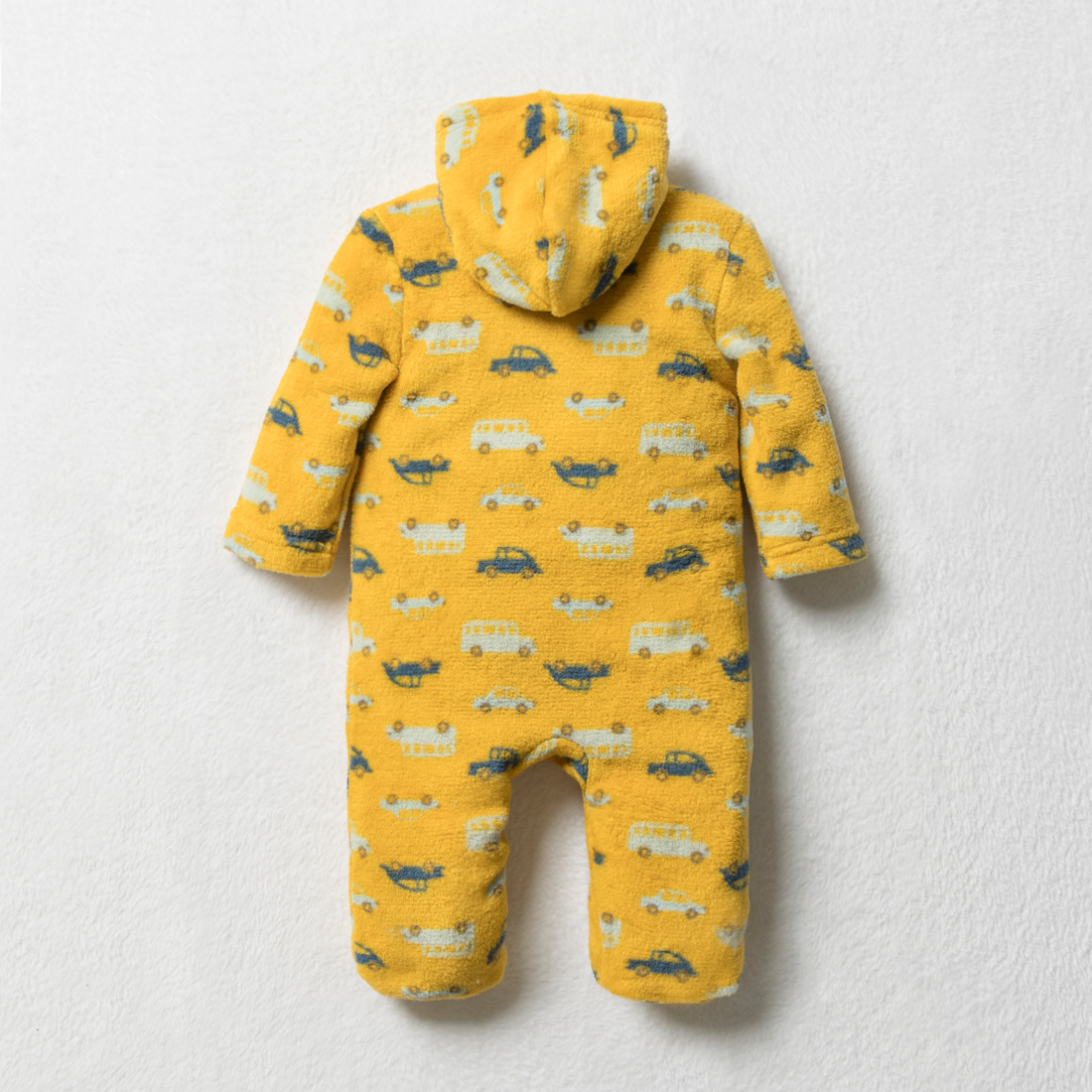 Coral fleece babygrow mineral yellow cars-OCHRE-0-3 MTHS