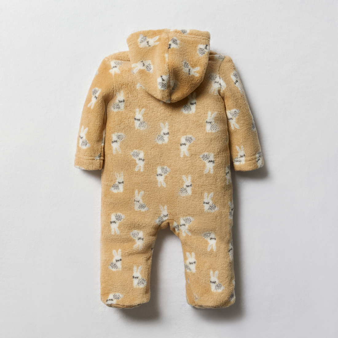 Coral fleece babygrow Irish cream bunnies-STONE-0-3 MTHS