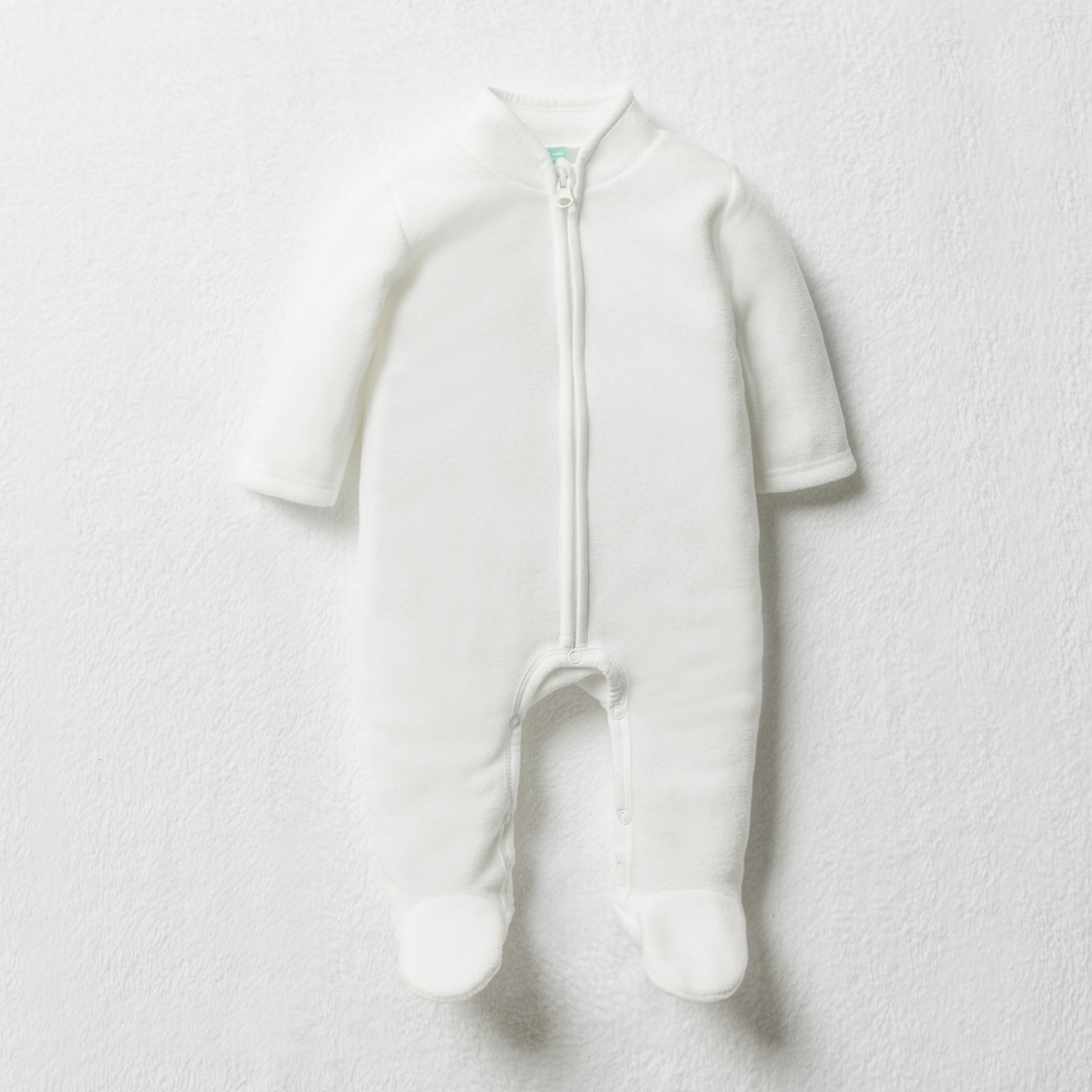 Mandarin collar microfleece babygrow white-WHITE-0-3 MTHS