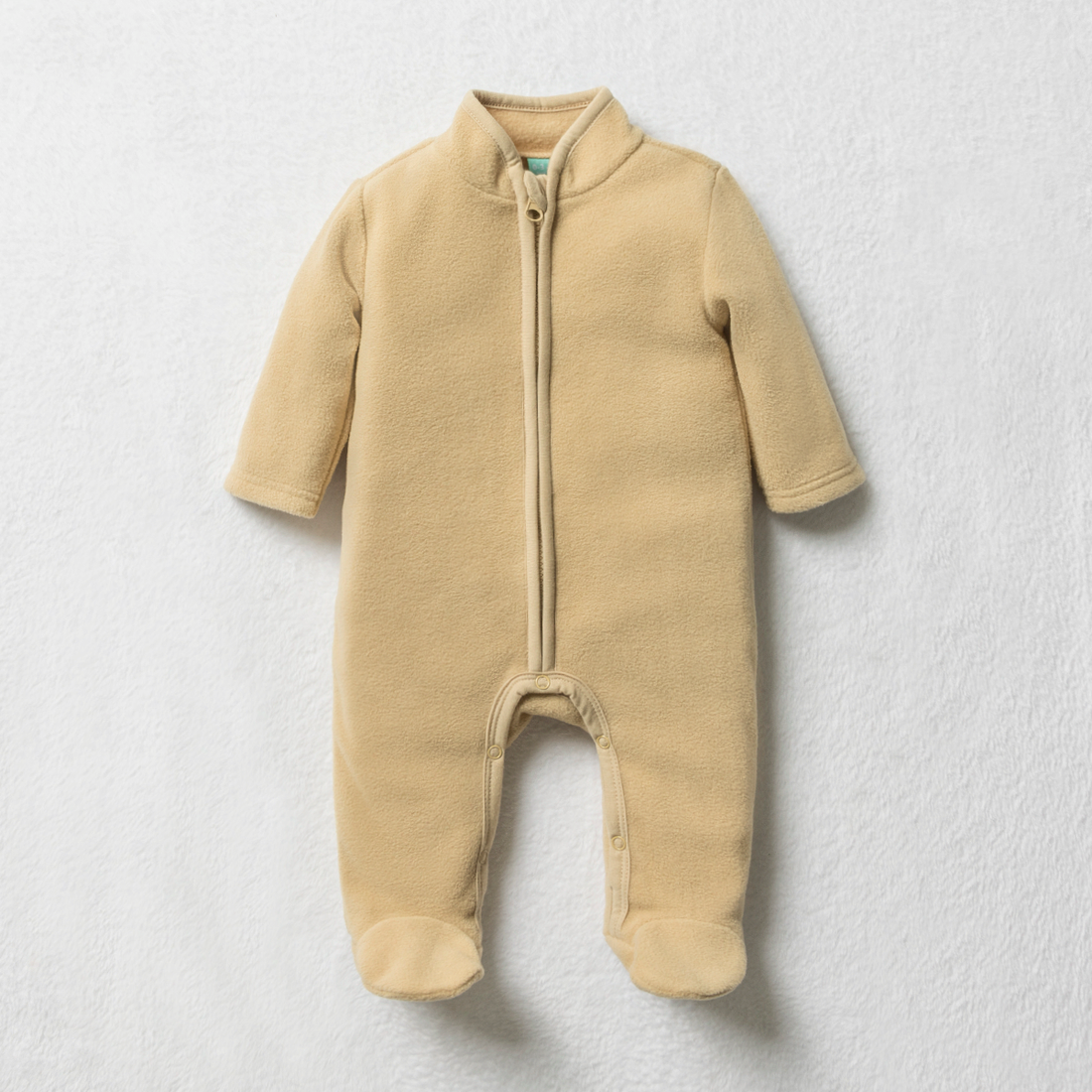 Mandarin collar microfleece babygrow Irish cream-STONE-0-3 MTHS