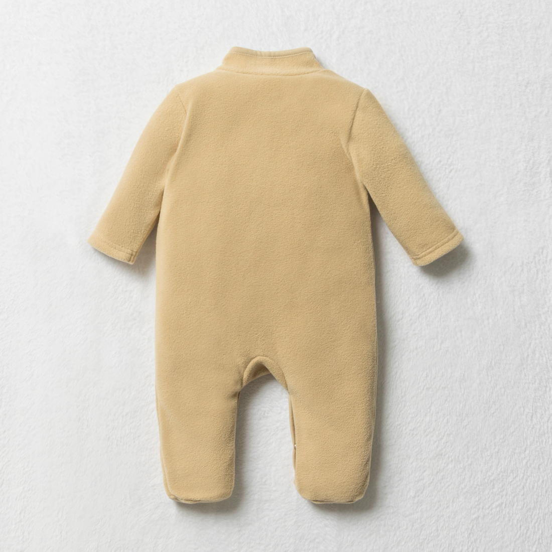 Mandarin collar microfleece babygrow Irish cream-STONE-0-3 MTHS