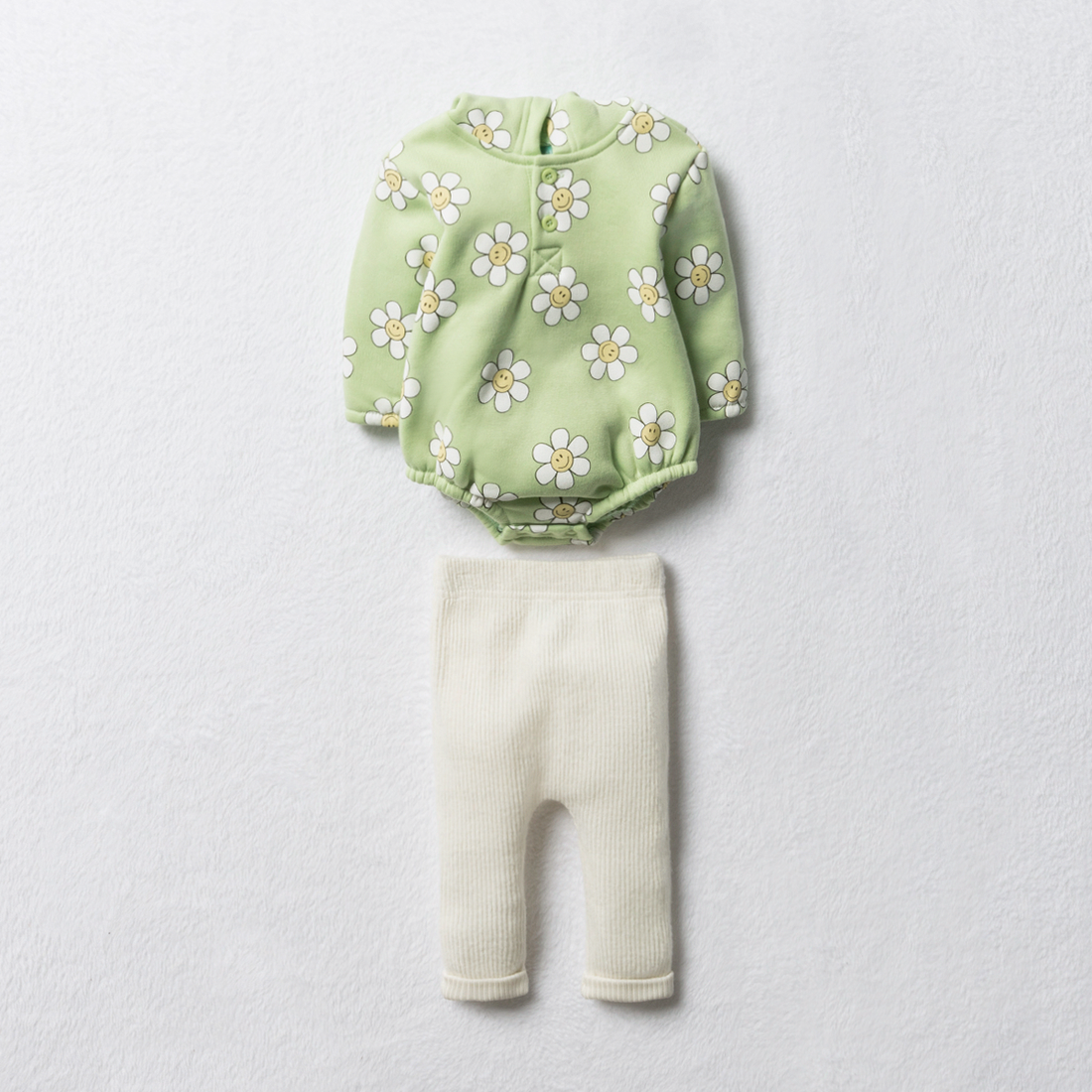 Fleece romper and legging set daisy Nile green-LIGHT GREEN-TINY BABY