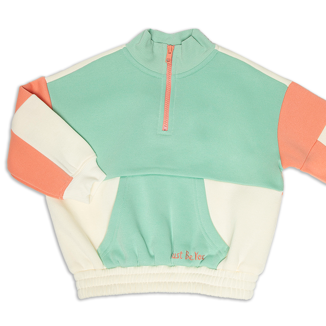 QUATER ZIP TRACKTOP COLOURBLOCK SAGE-SAGE-2-3 YRS